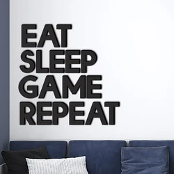 Nordic Modern Large Eat Sleep Game Repeat Word Gamer Games Bedroom Boys Wall Art Home Gaming Room Decoration Acrylic 3D Letters