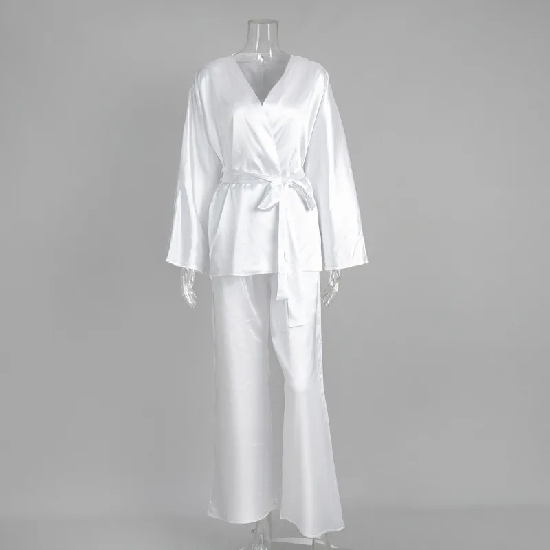 طقم بيجامة ساتين من الحرير المقلد بأكمام طويلة على الطراز الأوروبي الأمريكي مع تصميم برباط لملابس الخريف والشتاء 2025 #6