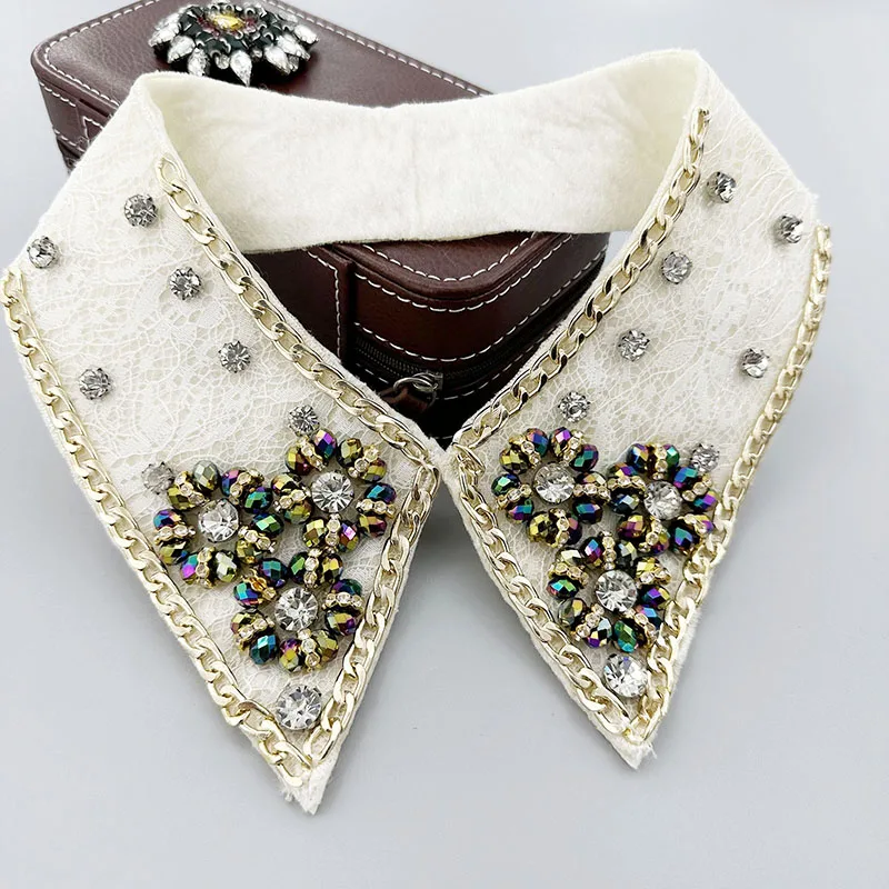 New decorative white spring fashion shirt lace sweater Elegant beading rhinestone fake false collar choker detachable collars