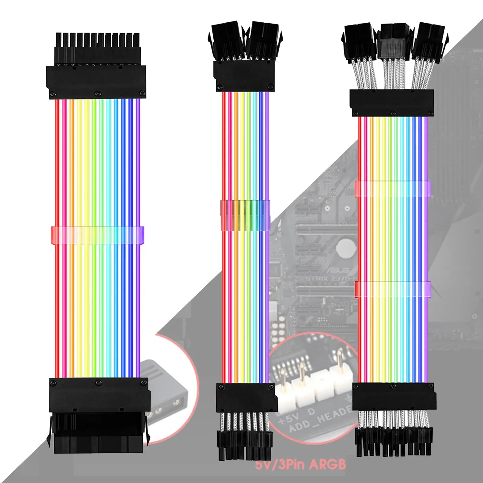 Sleeved Cables PSU Extension Kit RGB Cable RGB Extension Sleeved Cable for Power Supply Cable with White Cable Combs