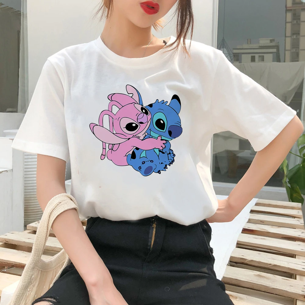 Disney Lilo Stitch Summer Brand Clothes Stitch Angel Print Women Sweet Style Shirts Kawaii Harajuku Woman T-shirt Wholesale