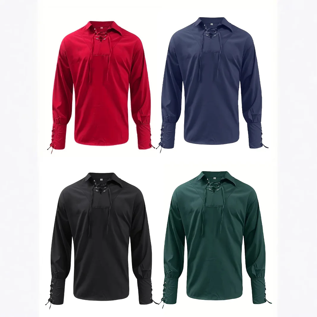 Men's Vintage Medieval Pirate Costume Style Loose-Fitting Polo Shirt for Performances