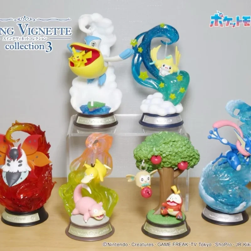 

Genuine Pokemon Figure Swing Vignette Collection 3 Jirachi Greninja Slowpoke Volcarona Fuecoco Pikachu Sylveon Anime Model Toys