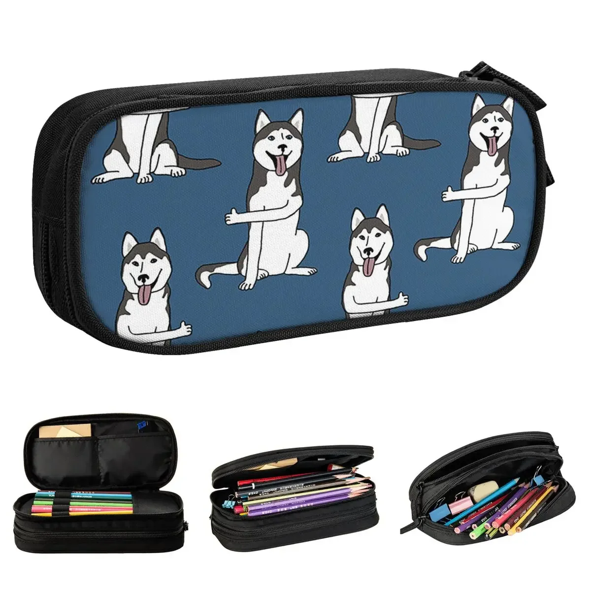 Classic Cute Dog Husky Pencil Case Animal Pencilcases Pen Box for Student Large Storage Bags Office Cosmetic Stationery