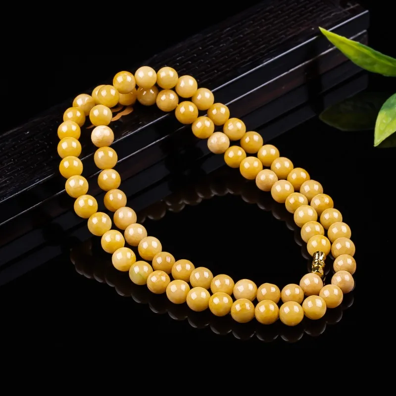 

Real Natural Emerald Full Yellow 8mm Beads Necklace Bracelet Carved Charm Jadeite Jewelry Fashion Amulet Gifts Men Women