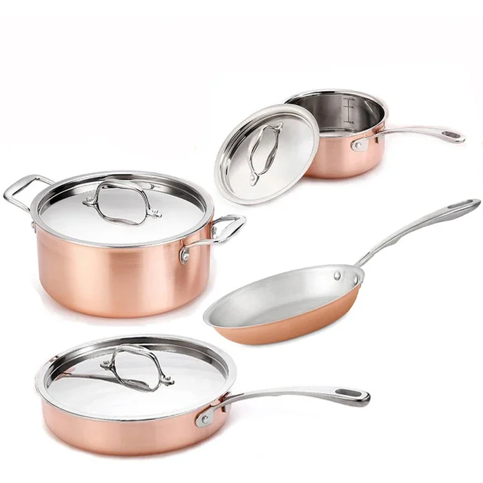 Wholesale 7 Pieces Copper Cookware Pot Set Kitchen Cooking Copper Kitchenware Cookware Set Camping Cookware Set