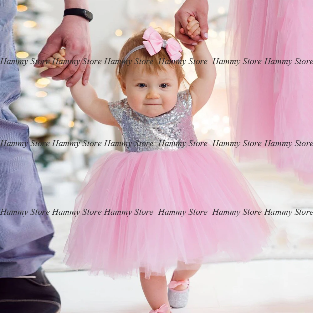 Yipeisha Baby Girl Birthday Party Dresses Cute Short Sleeves Tutu  Top Silver Sequin Puff Soft Tulle Flower  Dress