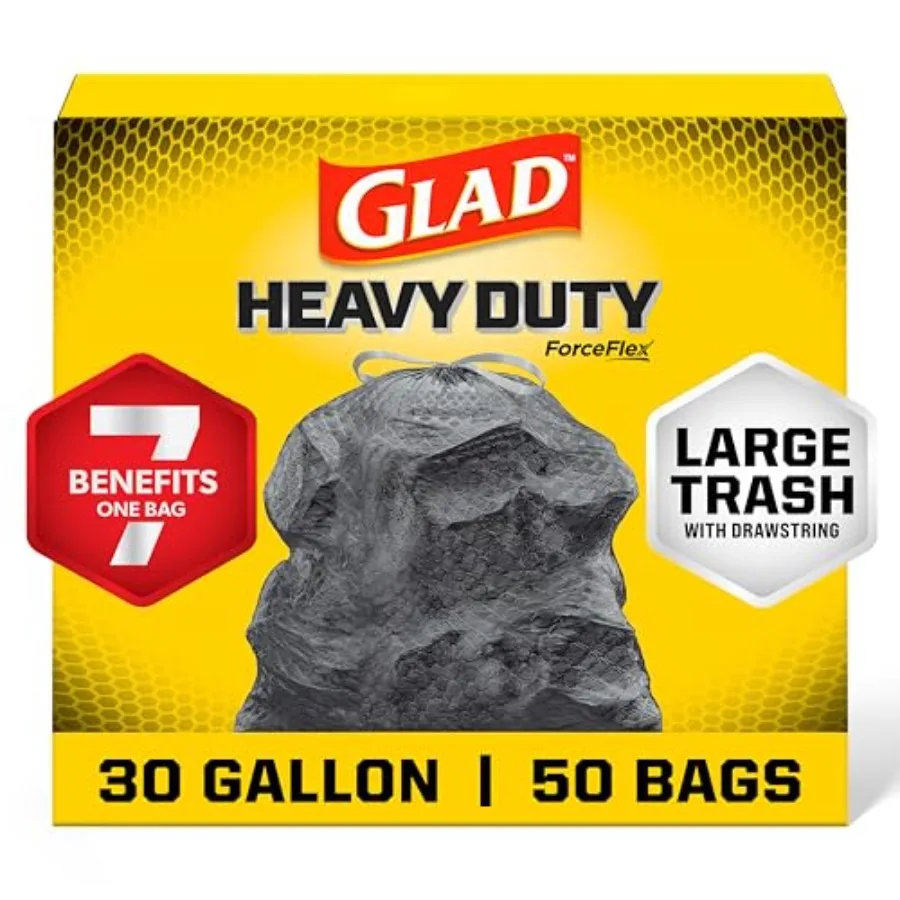 

Large 30 Gallon Trash Bags, Unscented Heavy Duty Garbage Bags, Forceflex with Drawstring, 50 Count Packaging May Vary