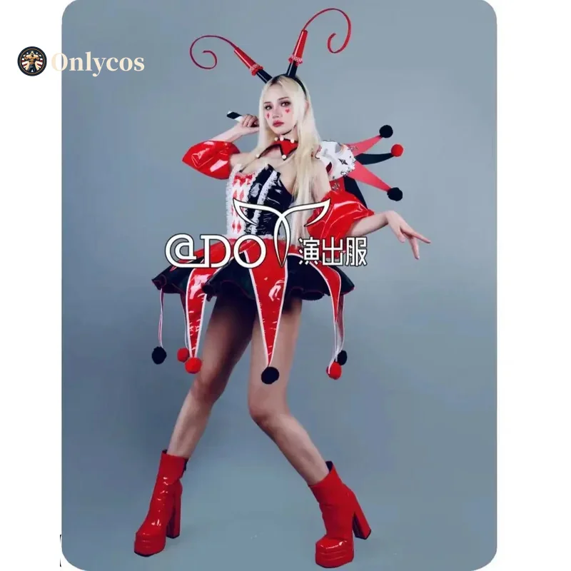 Red Patent Leather Sexy Short Skirt Clown Mask Bar Nightclub 2025 Singer Leading Dance Stage Costume Party Theme Show Clothing