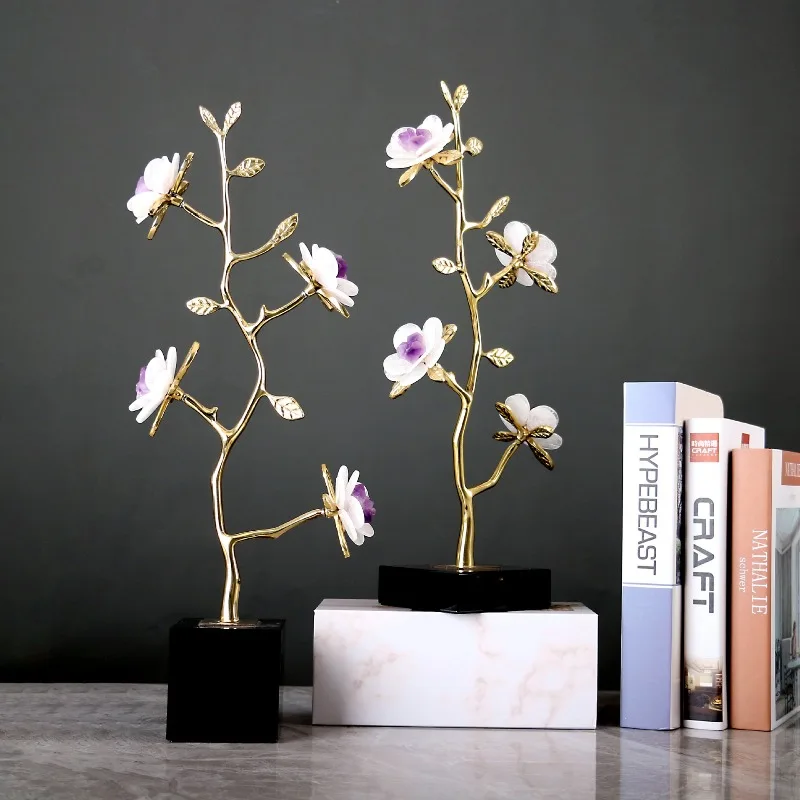 Light luxury modern amethyst stone flower crystal base living room TV cabinet entrance furniture soft decoration ornament