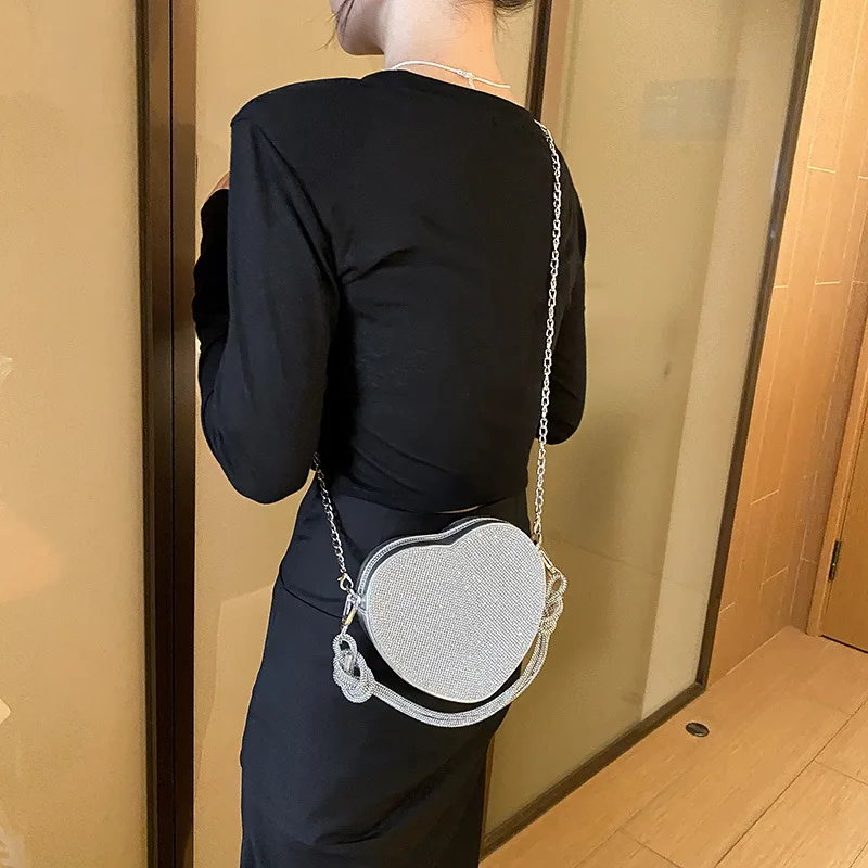 Diamonds Heart Tote Bags for Women Fashion Underarm Shoulder Bag Ladies Party High Quality Handbag Female Leather Crossbody Bag