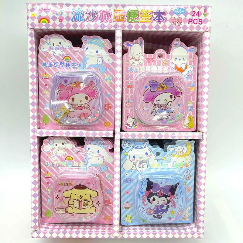 24pcs/Box Sanrio Series My Melody Kuromi Decompressed Bean Notebook Kawaii Cartoon Portable Notepad Students School Supplies