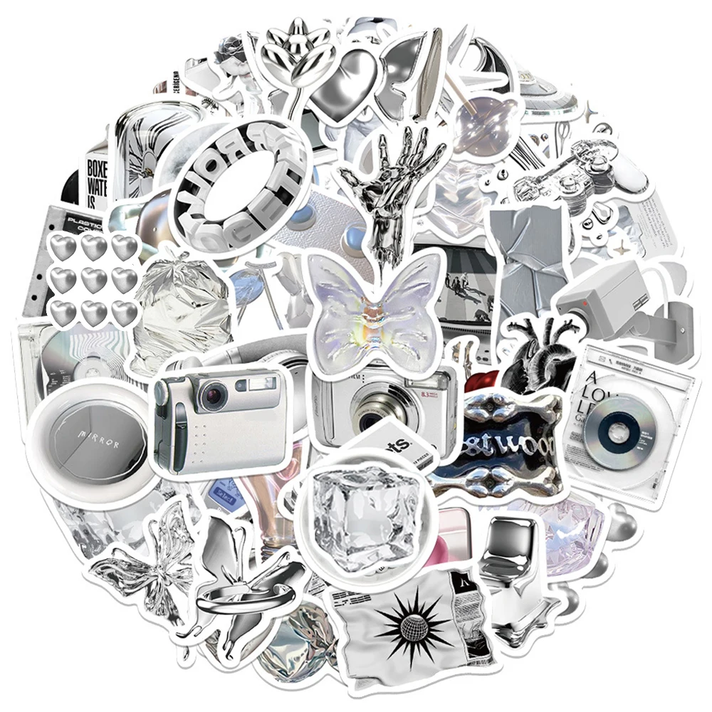 10/30/66 Stück Coole Silberne Y2K Mädchen Graffiti Aufkleber Cartoon Ins-Style Ästhetische Sticker DIY Scrapbook Handy Laptop Aufkleber Set