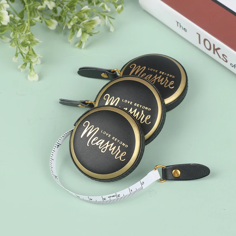 1 Pcs 1.5 Metre Portable Leather Tape Measure Vintage Nostalgia Style Tape Measure Telescopic Black With Print Gift Tape Measure