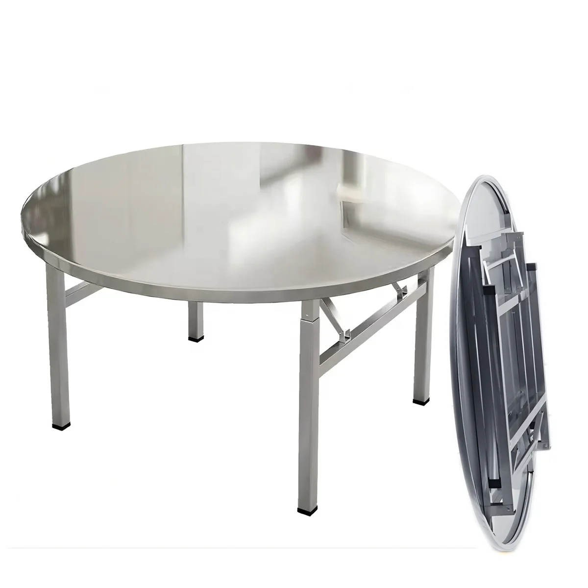 

Modern Hotel Furniture Folding Round Table Outdoor Barbecue Banquet Home Dining Table Rental Room Stainless Steel Dinner Tables