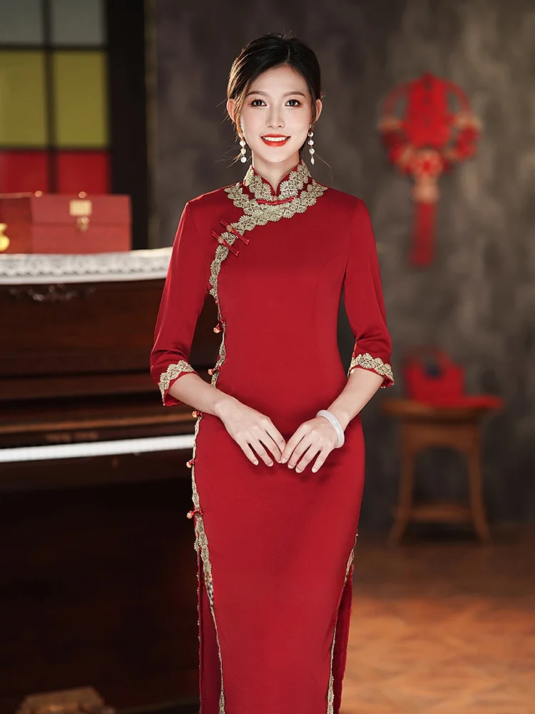 

Red Wedding Dr Long Qipao for plus Size Women Materni Celebration Ceremony Ele Vintage Sle New 2026