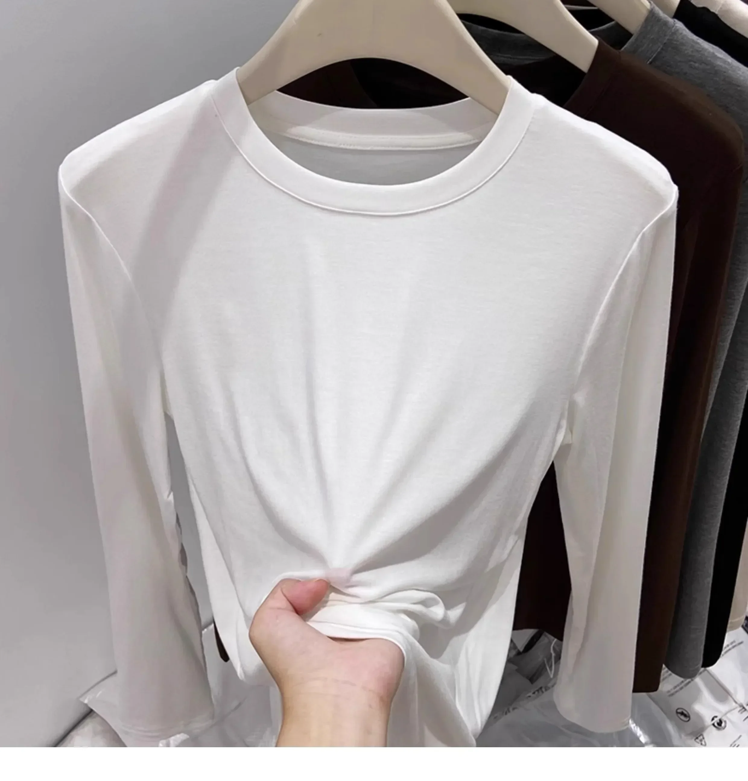 AOSSVIAO Koreanischer Stil Weiches O-Ausschnitt Langarm-Damen-T-Shirt 2026 Neues Herbst-Winter Slim-Fit Innen-T-Shirt Lässiges Vielseitiges Basic-Oberteil – Detail 7