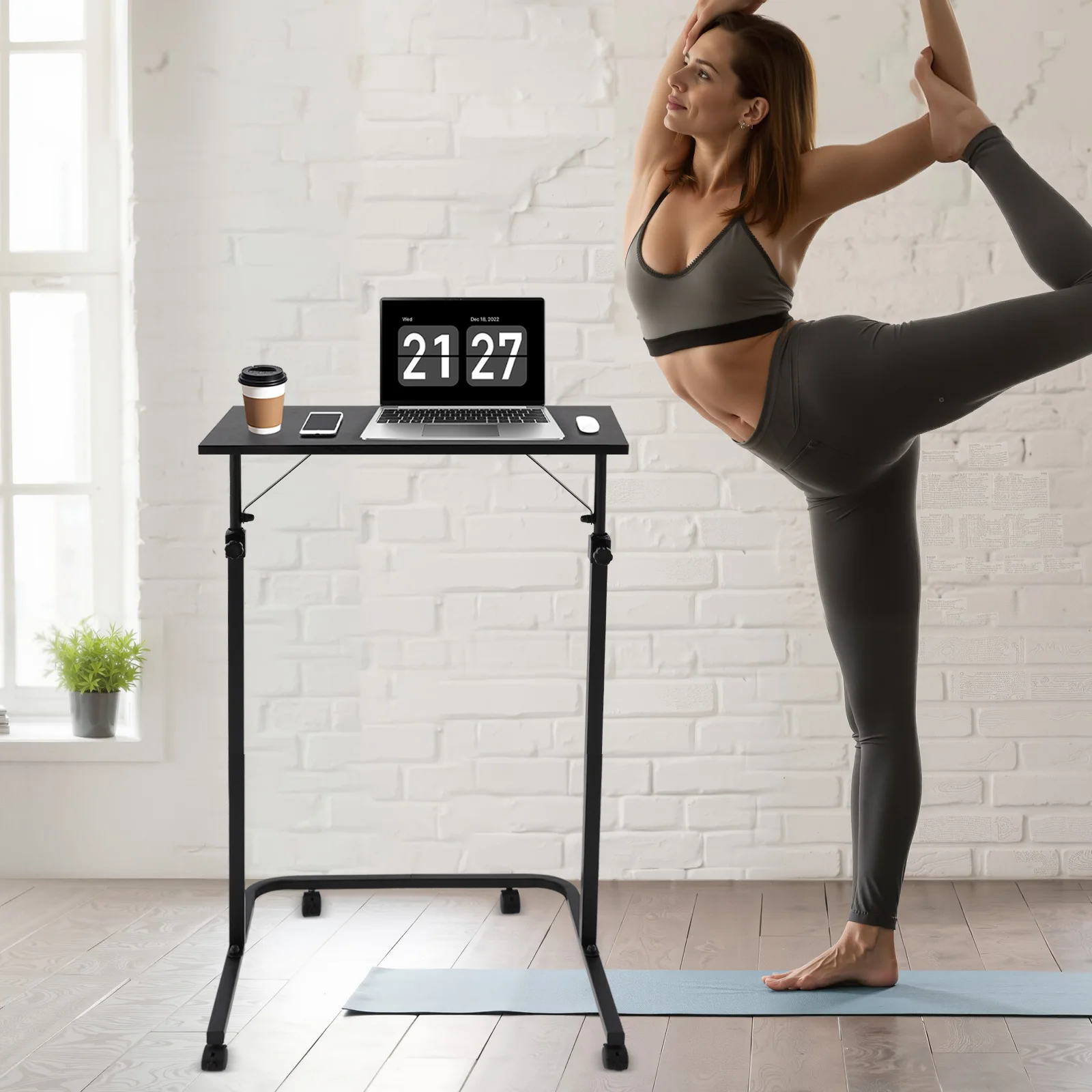 60x30cm Höhenverstellbare Mobile Arbeitsstation, U-förmiger Fitness-Schreibtisch mit Rollen für Heimbüro Fitnessstudio Stehpult (Schwarz) – Detail 2