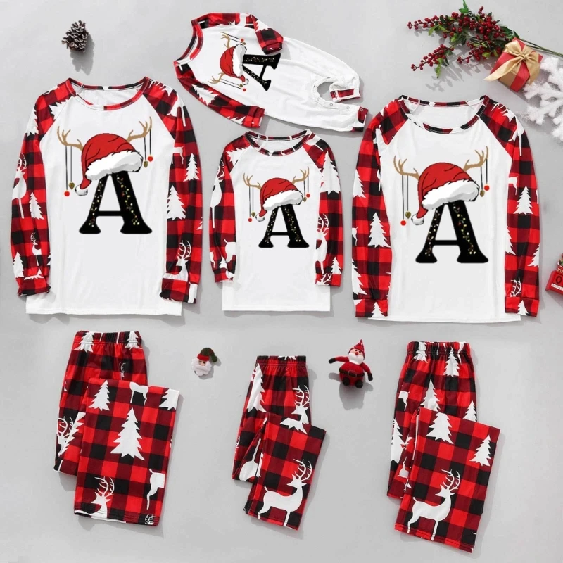 Family Matching Pajamas Sets Christmas Sleepwear Letter Printed Long Sleeve Holiday Jammies Festival Sleepwear image 2