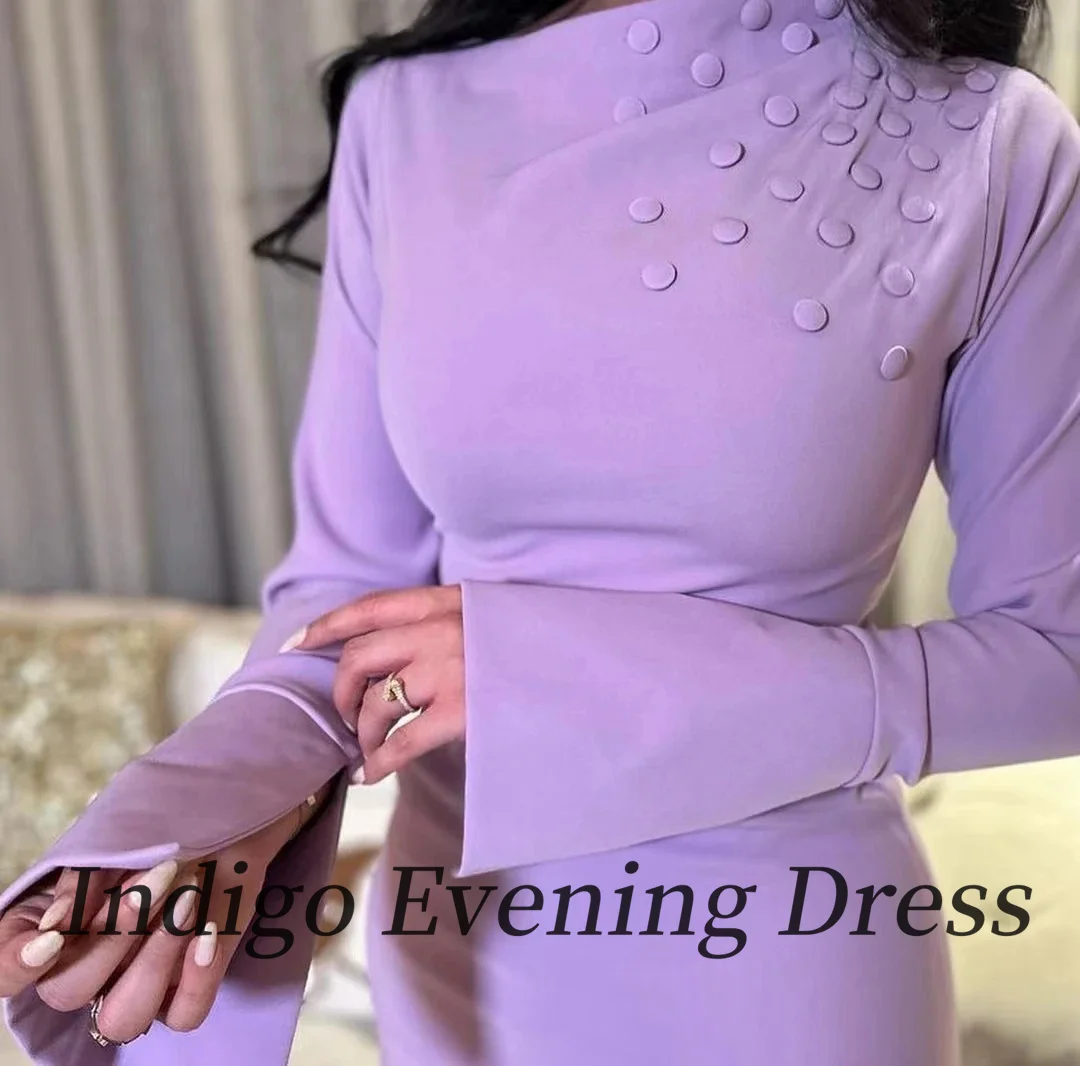 Indigo Evening Dresses High Neck Tea-Length Asymmetrical Button Elegant Saudi Party Dress For Women  فساتين طويلة Customized