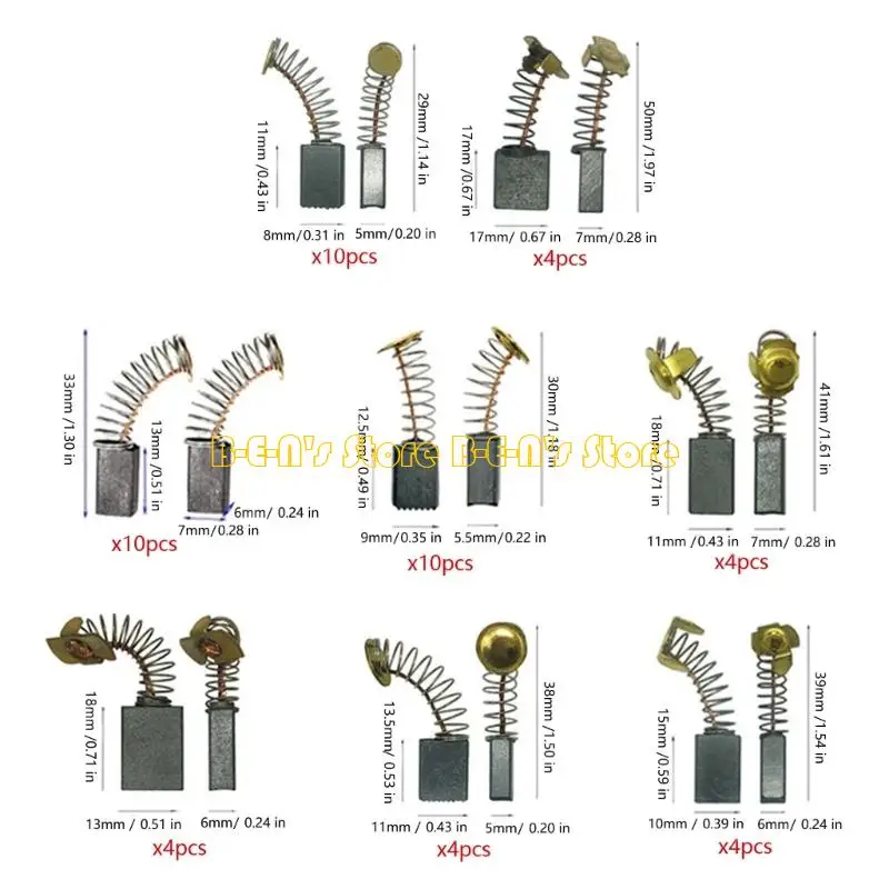 Y1AD 50PCS Carbon Brushes for Electric Drills Angles Grinders Hammers Featuring Easy Replacement in Protective Iron Box