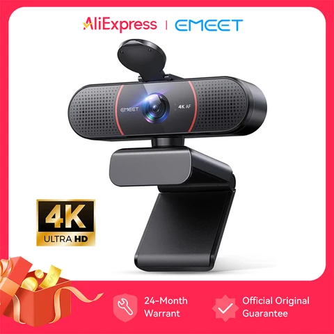 Webcam 4K 1080P 60fps EMEET com Microfones para Computador/PC/Laptop, Câmera de Vídeo com Foco Automático para Zoom/Teams/OBS