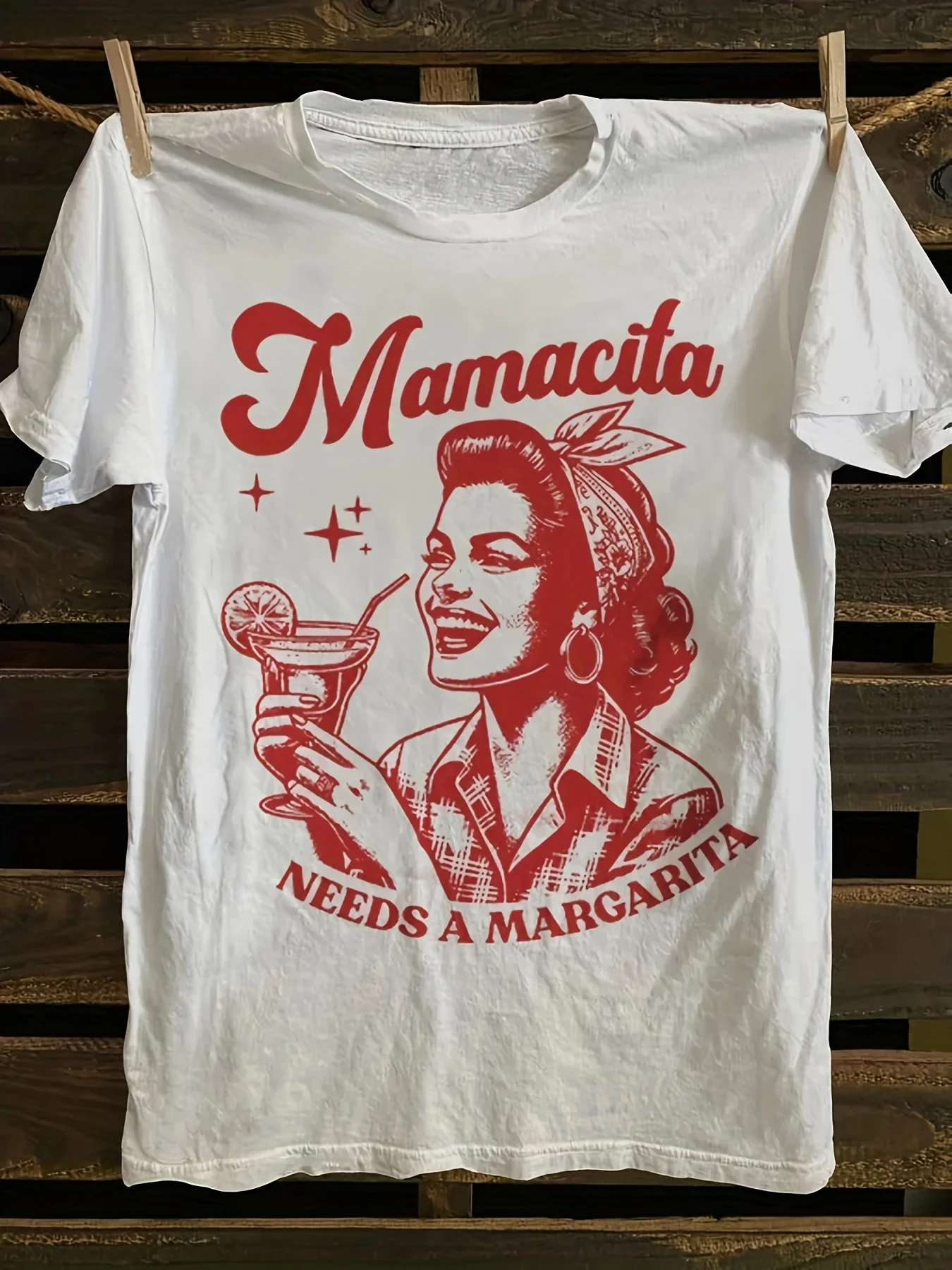

White Round Neck T - Shirt With Retro Inspired Margarita Themed Print Fun loving and Spirited Y2k Ladies Clothes Female Clothing