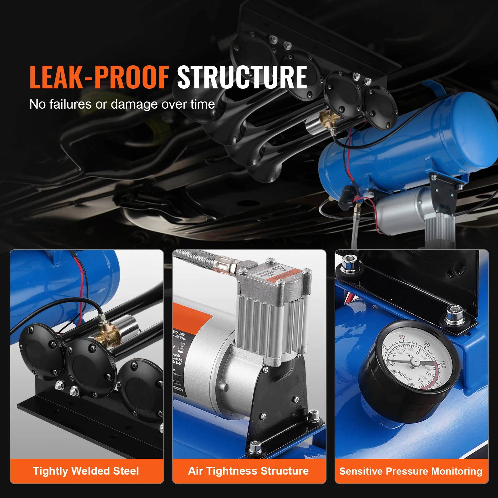 مجموعة قرون القطار SucceBuy مكونة من 4 أبواق هواء بوق 150 ديسيبل ضاغط هواء 12 فولت مع خزان 3/6/10 لتر، لقطار الشاحنات الصغيرة