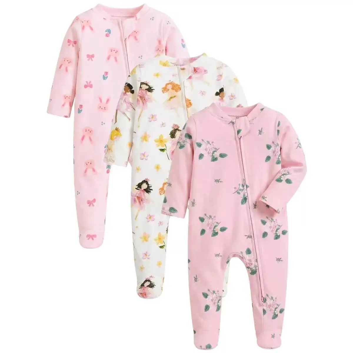 Unisex Newborn Baby Footed Pajamas Long Sleeve Zipper Romper Cotton Jumpsuit Solid White 0-12 Months Fashion Baby Clothes