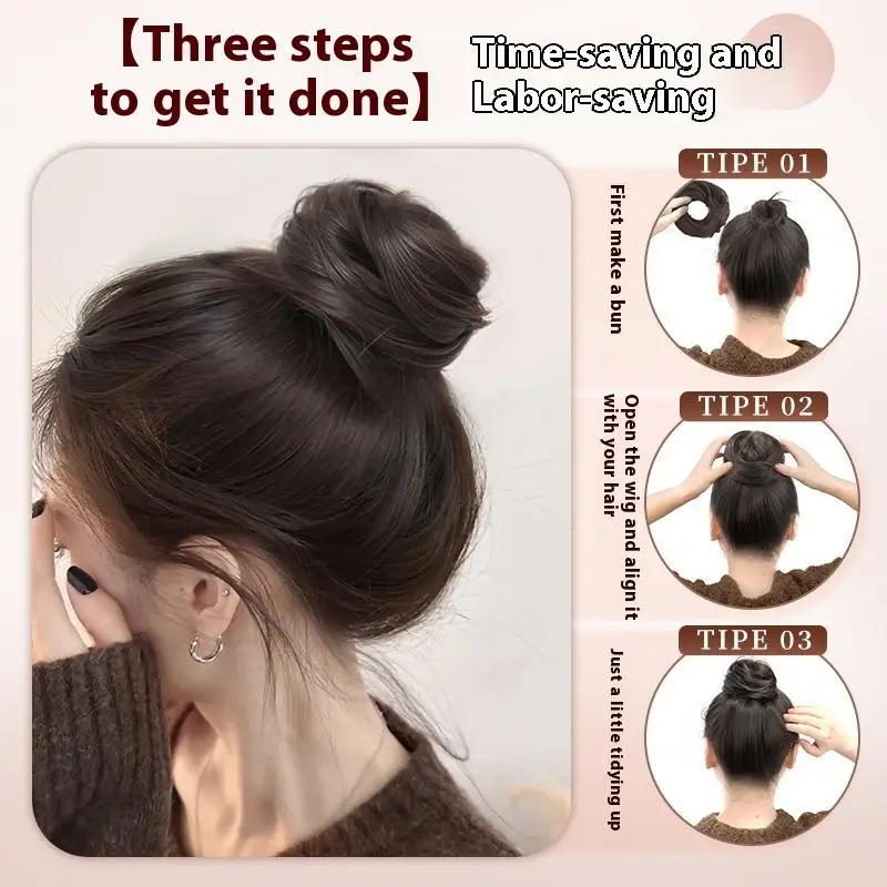 HUA HUA Synthetic Mini Claw Clip In Messy Hair Bun Straight Hair Retractable Natural Donut Updo Hairpieces For Women Girls