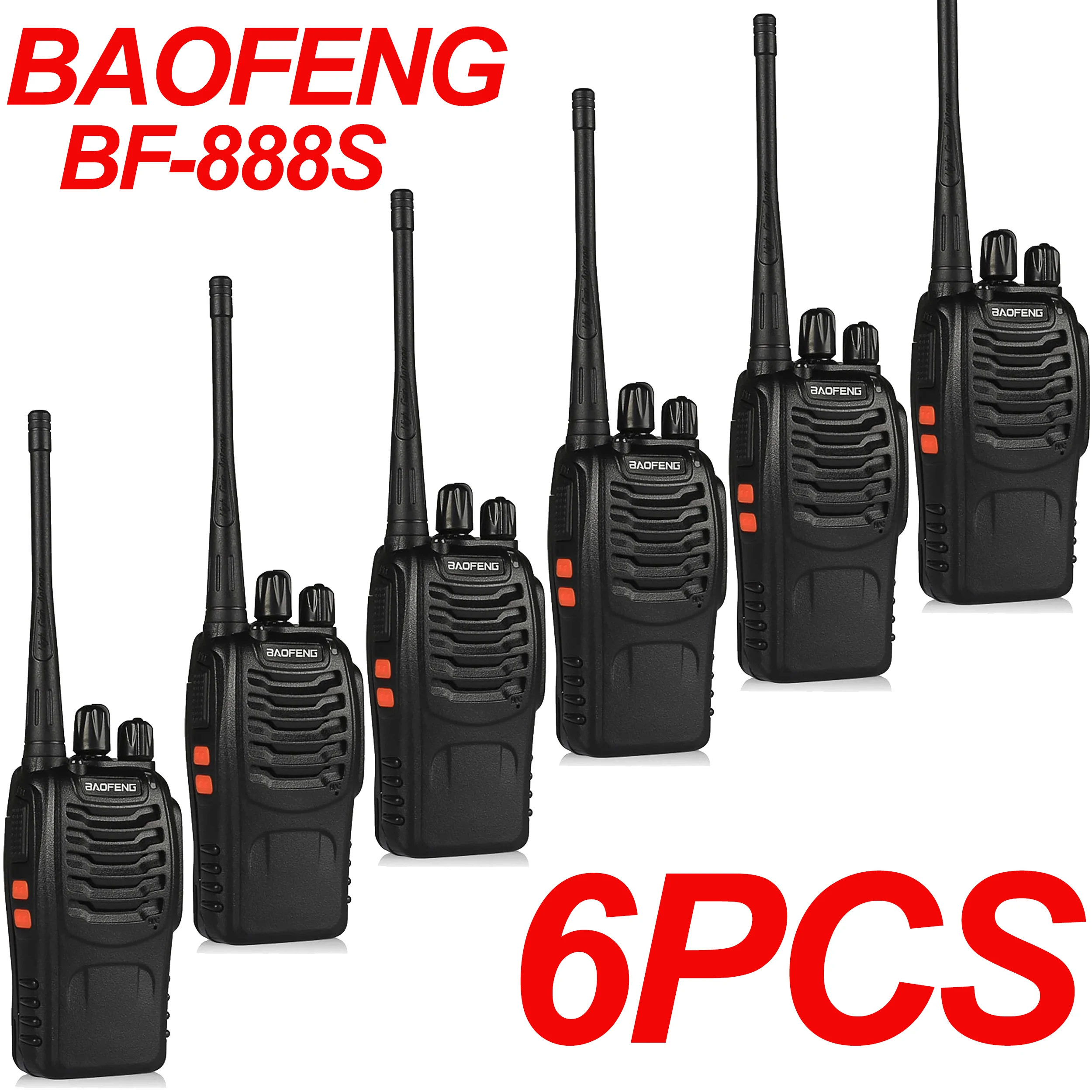 BaoFeng-Talkie-walperforé portable, 6 pièces ou 3 paires, 888S UHF 400-470MHz, 16 canaux 5W, longue distance