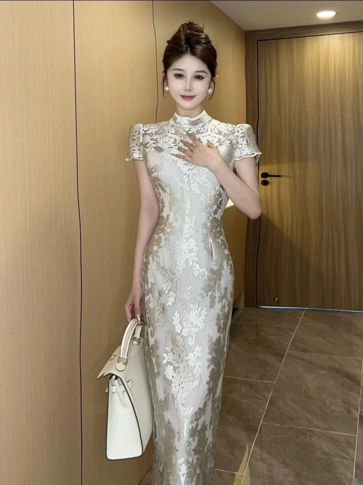 

Ele Premium Design Women's Dr Slimming Long Skirt Summer New Sle Qi Chenxi Brand Lace Splice Waist a ort Sve