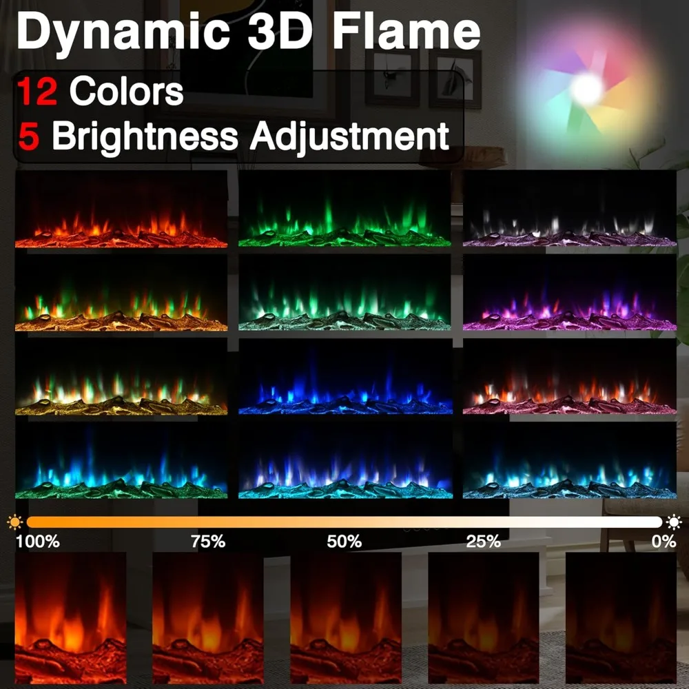 مدفأة كهربائية مقاس 39 بوصة مع رف، حامل تلفزيون مدفأة مع سخان مدفأة كهربائي مقاس 30 بوصة، ضوضاء منخفضة، جهاز تحكم عن بعد، شاشة تعمل باللمس