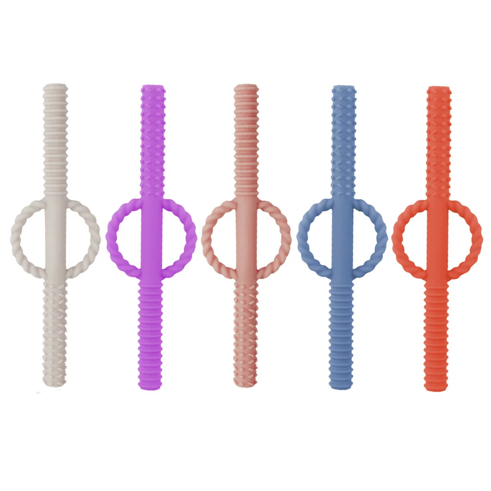 

5pcs Teething Tube Hollow Molar Stick 15mm Silicone Babies Chew Straw Toy Sensory Texture Infant Grinding Discomfort
