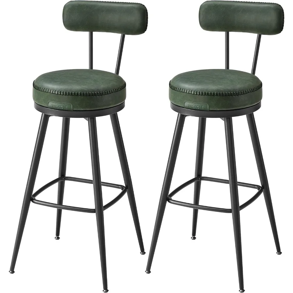 

EKHO Collection - Bar Stools Set of 2, Swivel Bar Height Bar Stools with Back, Synthetic Leather with Stitching, Mid-Century Mo