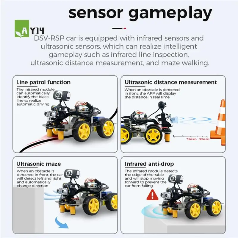 

AY14 -For Raspberry Pi 4B Smart Car Robot WIFI Smart Camera Python Electronic Learning Kit US Plug