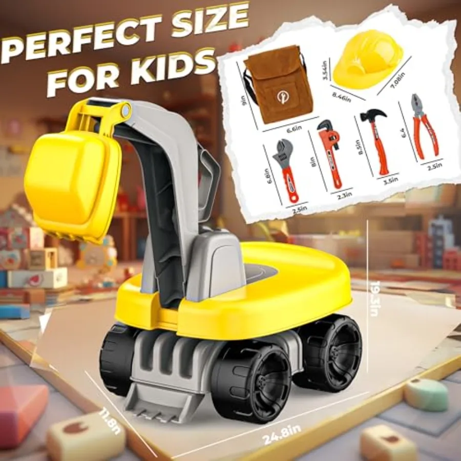 Ride-On graafmachinespeelgoed met veiligheidshelm en gereedschapsset - Strandspeelgoed voor peuters Zandspeelset Graafmachine voor kinderen, fantasieset met
