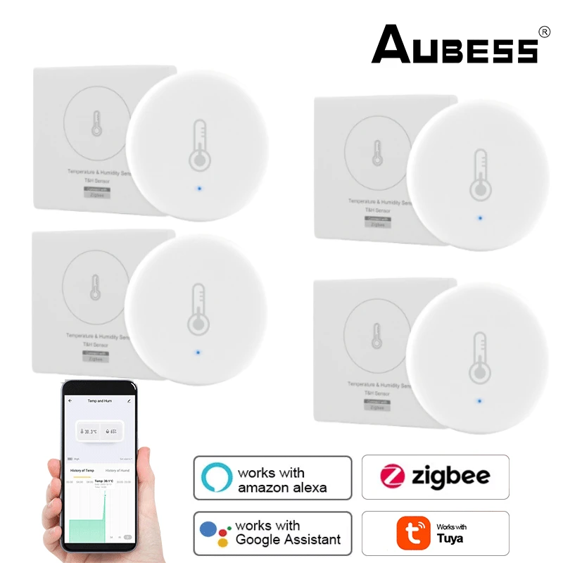 Aubess-温度および湿度センサー,スマートホーム,Tuya Zigbee 3.0,スマートライフ,Alexa, Google Home,Zigbeeゲートウェイ