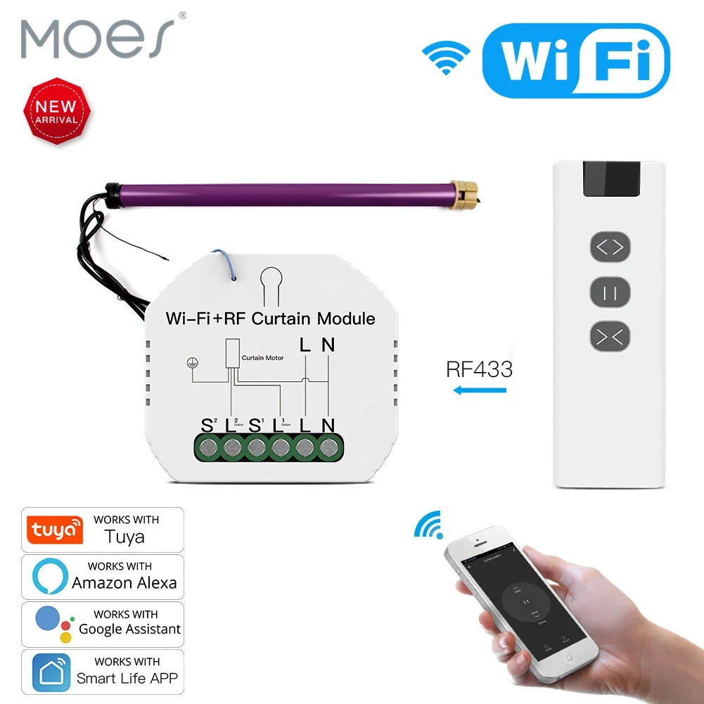 WiFi RF Smart Curtain Module Switch for Electric Roller Shutter Motor Tuya Wireless Remote Control Work with Alexa Google Home