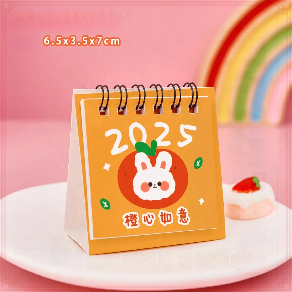 24 Pcs Wholesale 2025 Cartoon Mini Desk Calendar Cute Fruit Text Desktop Clock Daily Planner for Students