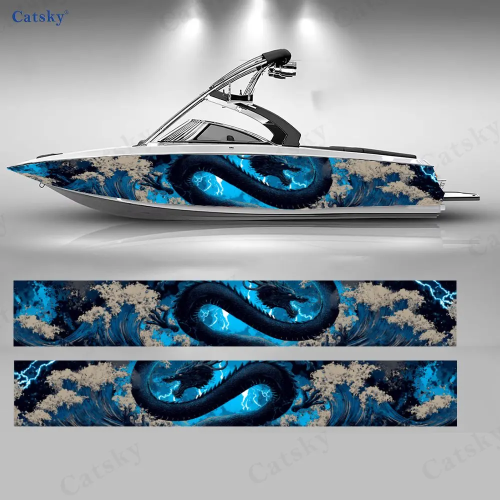 

Наклейки Thunder Azure Dragon & Wave Boat, водонепроницаемые прочные виниловые наклейки из ПВХ для рыболовных лодок, прочный и стильный дизайн