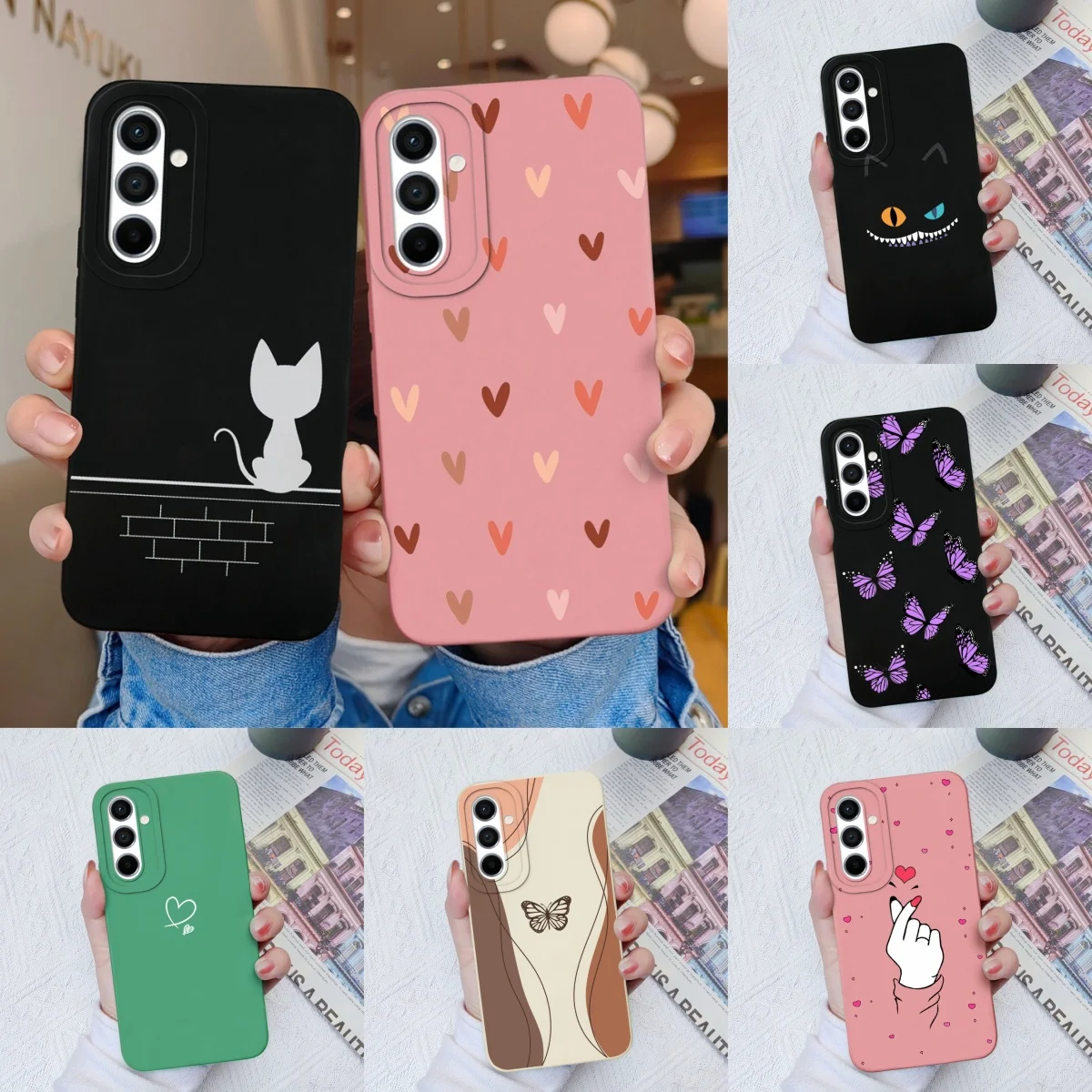 For Samsung Galaxy A54 A53 5G Phone Case Cat Trendy Camera Protection Slim Liquid Silicone Bumper Cover For Samsung A 54 53 Capa