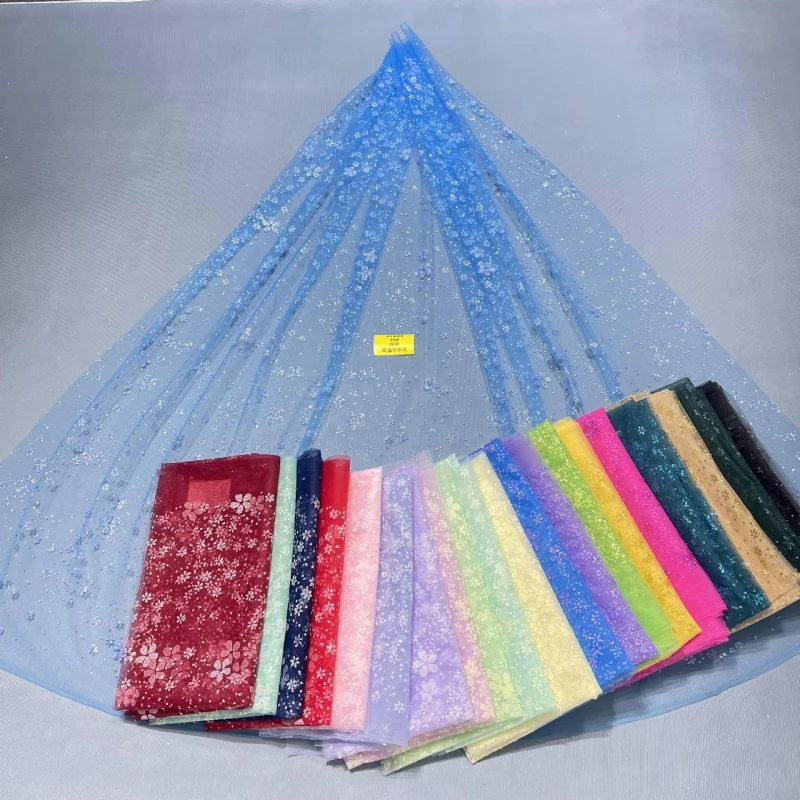 

2026 Navy Blue Hot Sale Fadhion Design Africa Glitter Fabric Embroidery Net Lace With Glued Glitter Sequins Wedding Or Party Dre