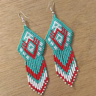 ZGMXR Rice bead earrings Tassel Geometry Colorful Pattern Hand weaving Alloy Woman Bohemia Simple Fashion Beaded earrings