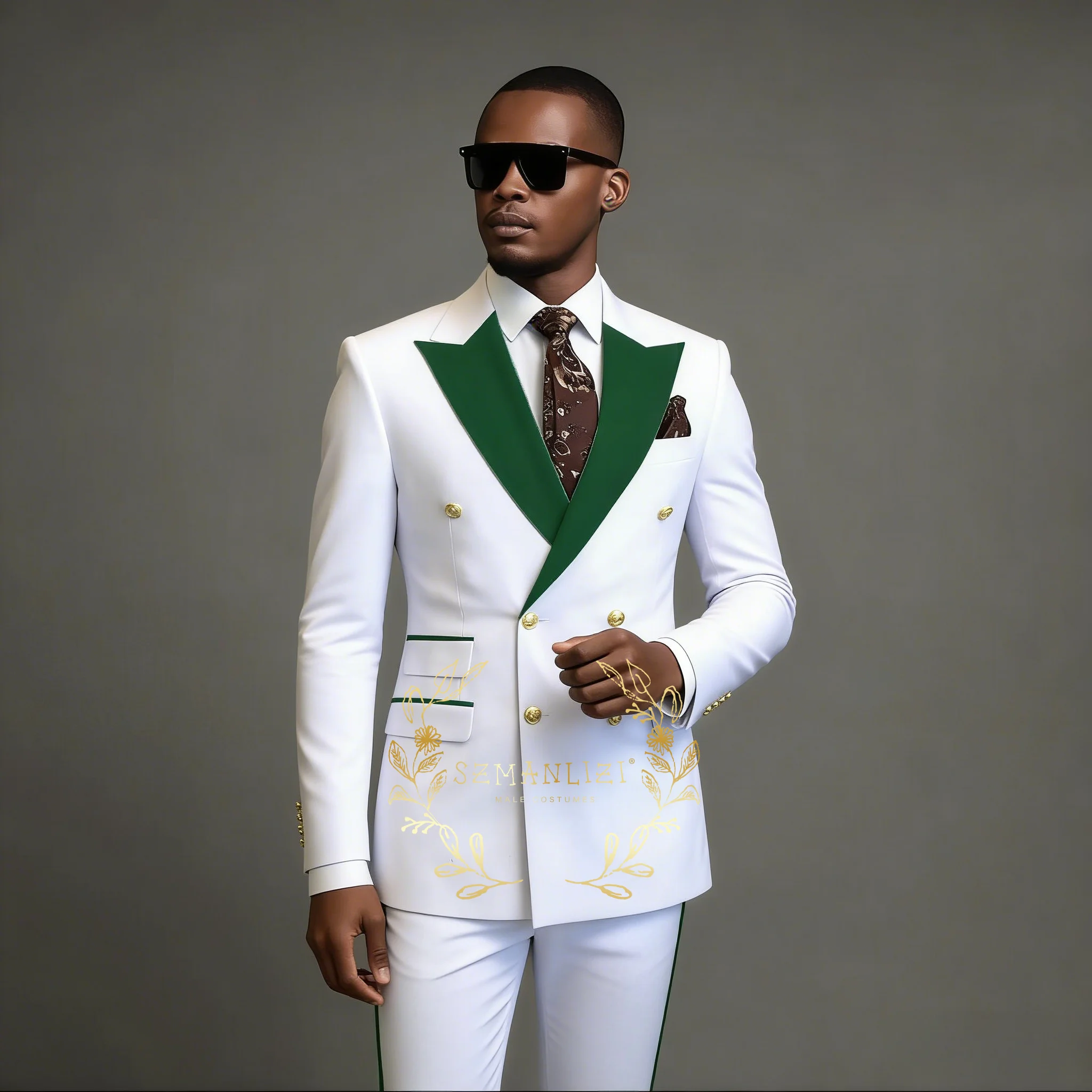 

2026 Formal Double Breasted Men Suit White High Quality Wedding Costume Party Prom Tuxedos Peaked Lapel Gold Buttons Groom Suits