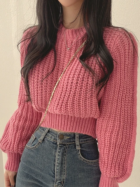 Loose Vintage Harajuku Lantern Long Sleeve Women Sweater Korean Autumn Winter Knitwear Soft Warm Tops Chic Solid Femme Sweater 4