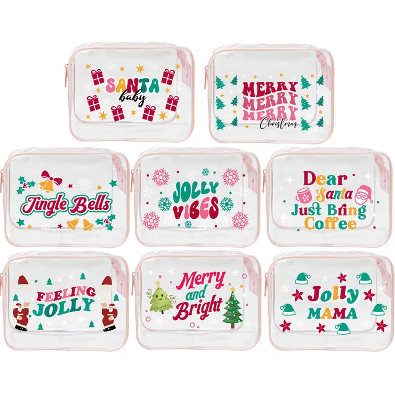 

New Transparent Makeup Bag Christmas Decorations Creative PVC Handbag For Cosmetic Brushes Storage Ladies Women Xmas Gifts