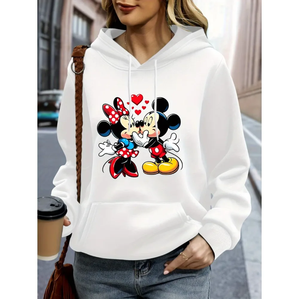 

Зимняя толстовка с принтом Disney Minnie & Mickey KISS, новая женская повседневная модная повседневная уличная спортивная одежда