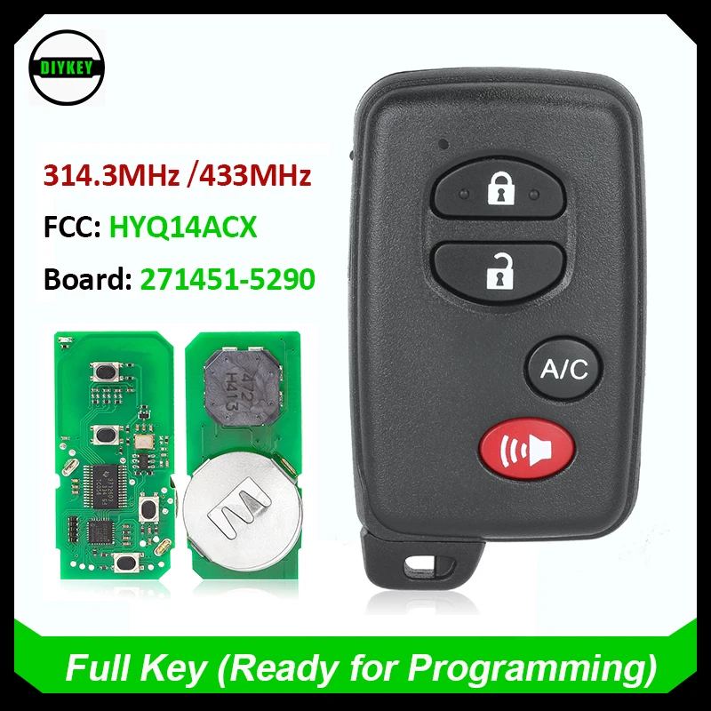 

DIYKEY 271451-5290 FCC: HYQ14ACX FSK 312/314.3 МГц/433 МГц смарт-ключ дистанционного управления для Toyota Prius Venza Scion FRS 2009-2014