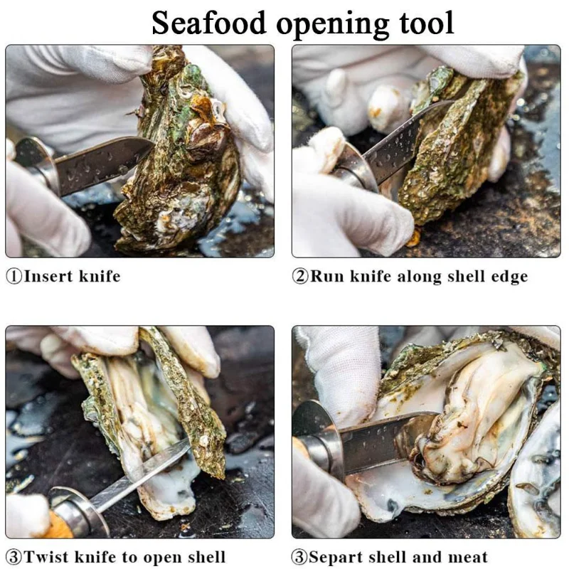 Coltello a leva per capesante in acciaio per frutti di mare con manico in legno coltelli per ostriche apri frutti di mare con guscio a bilanciere con bordi affilati